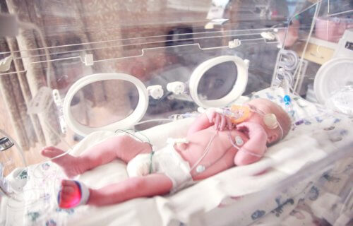 Premature baby in an incubator