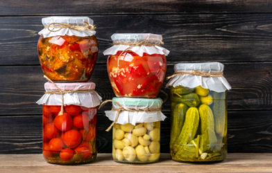 Fermented foods and vegetables in jars