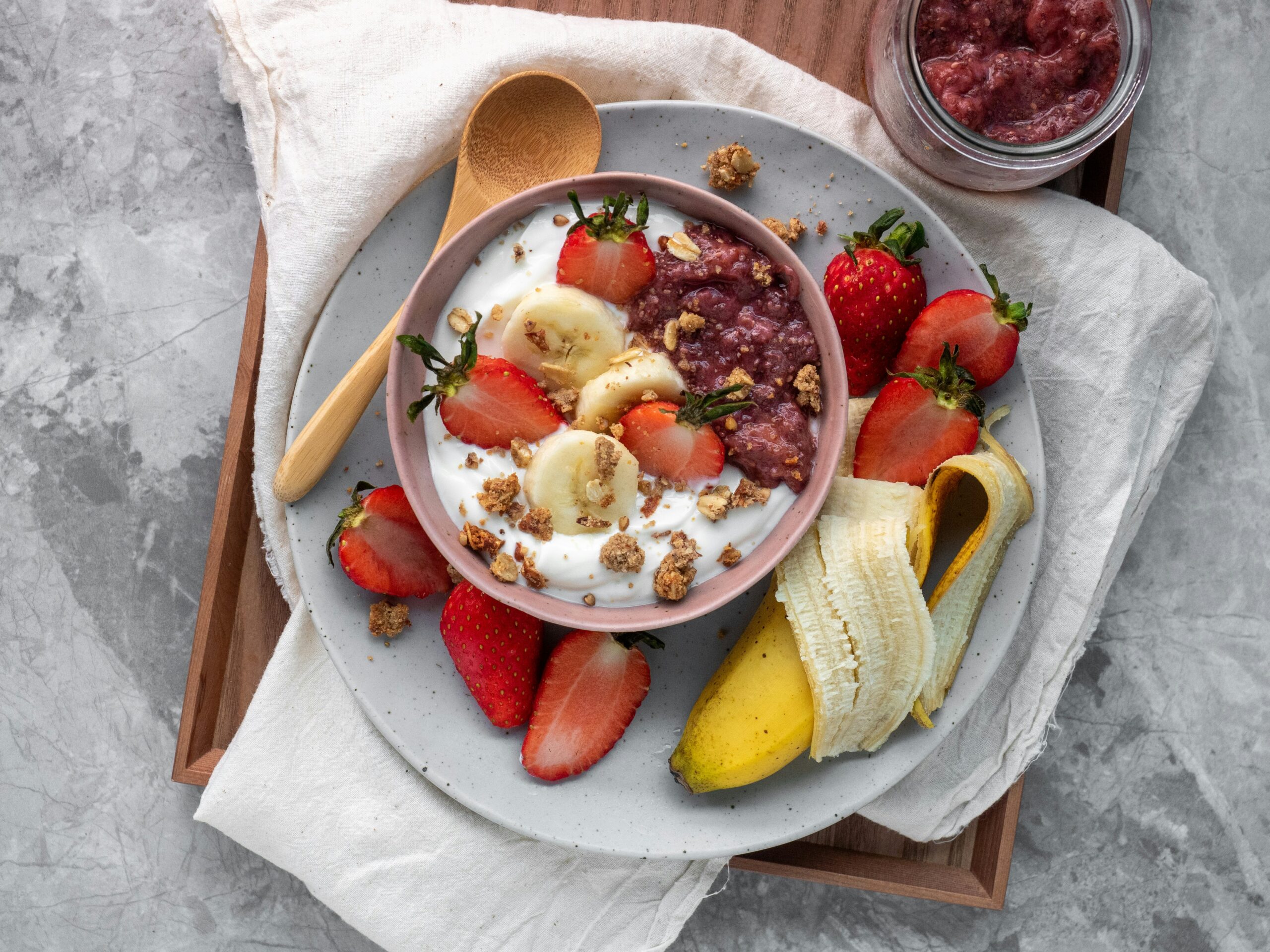 Yogurt and fruit in a bowl